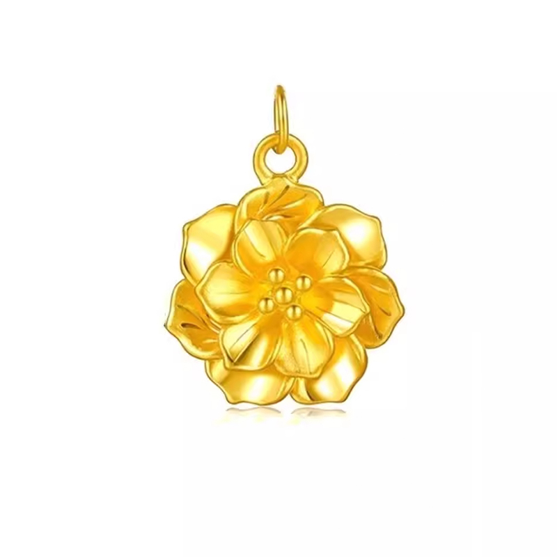 足金999.9#精品牡丹花吊坠