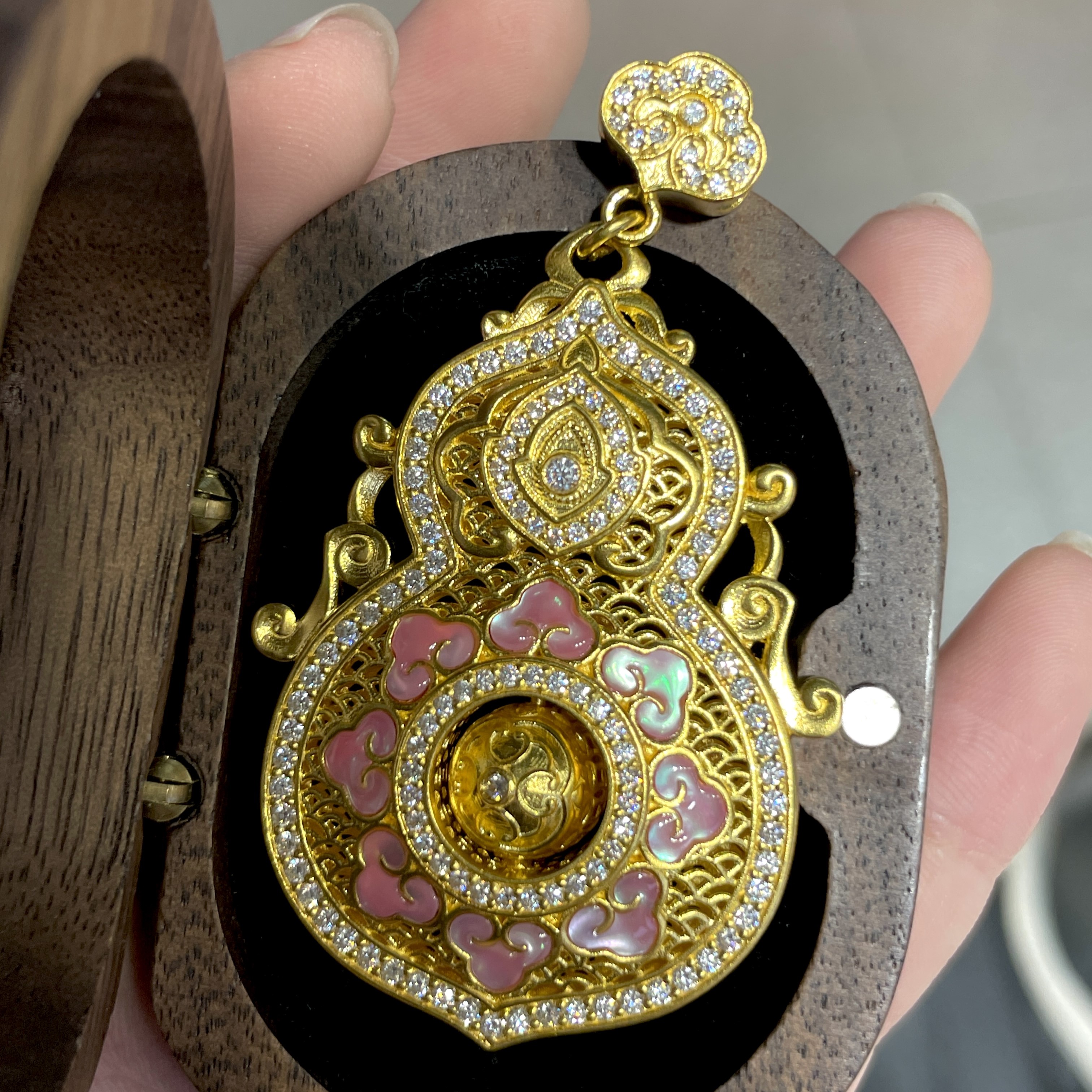 足金999#螺钿镶嵌四美葫芦吊坠